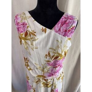 Donna Ricco Cream Pink Gold Floral Spring Summer Sleeveless Dress Size 10